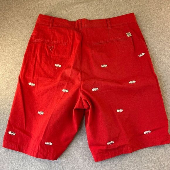 Castaway Nantucket Island Mens Red Embroidered Fish Bone Shorts Size 34 Cotton - Picture 5 of 10